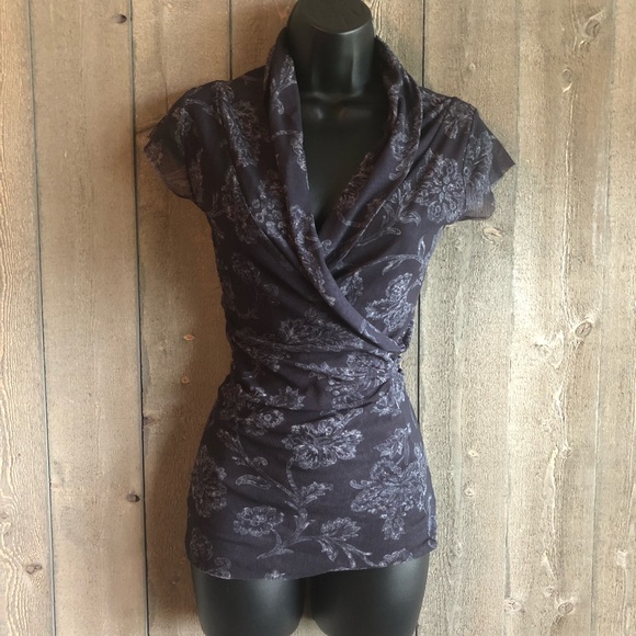 White House Black Market Tops - WHBM Cap Sleeve V-Neck Wrap Stretch Knit Top SMALL